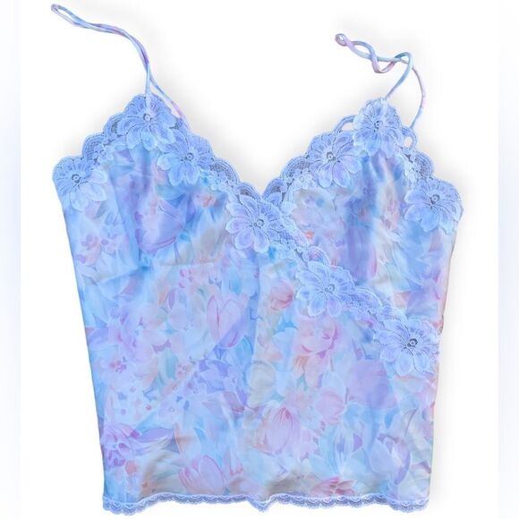 Miss Elaine Vintage 60s-70s Union Made Lace Tulips Cami in Pink & Blue Like New - Picture 2 of 9